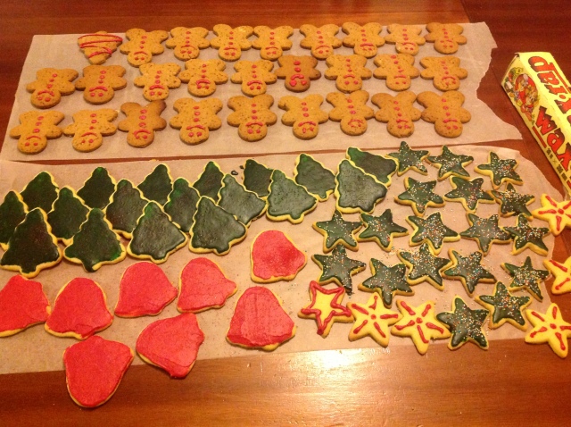 Lots of Christmas cookies baked to sell and for a party.