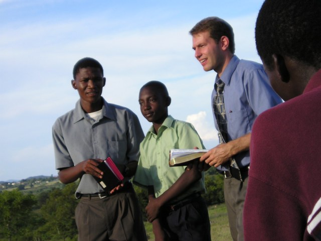 Early days: Two teen boys helping to translate into Venda and Tsonga--not ideal!